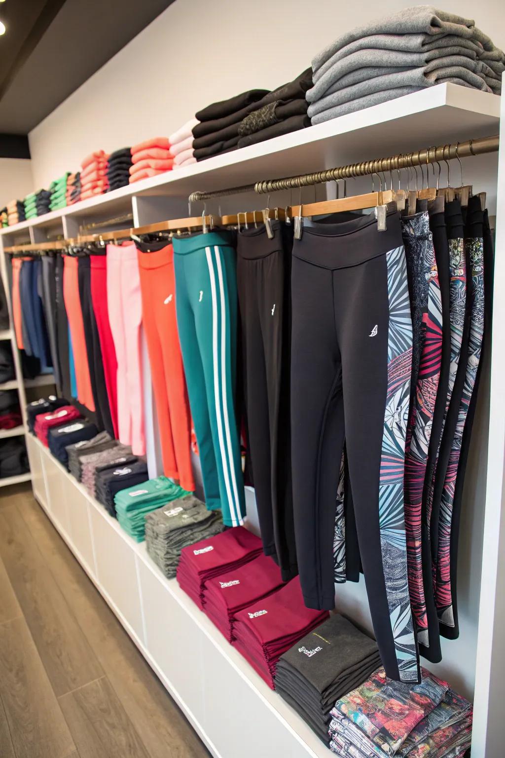Create a fashion display with a dedicated sportswear shelf.