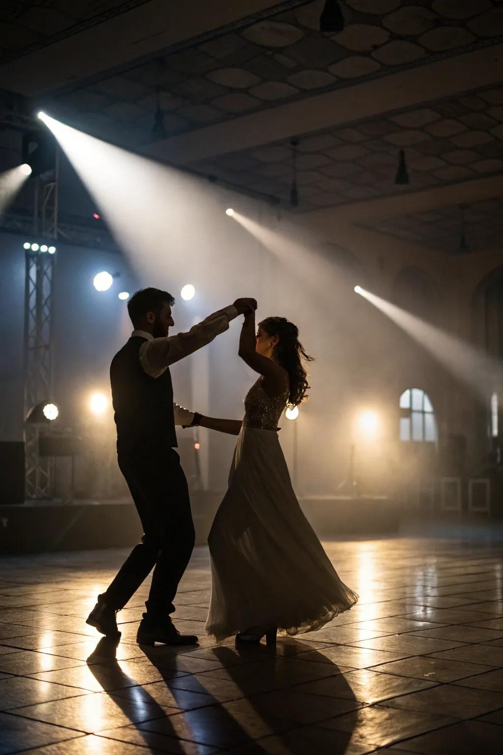 Dramatic lighting captures the joy of the first dance.