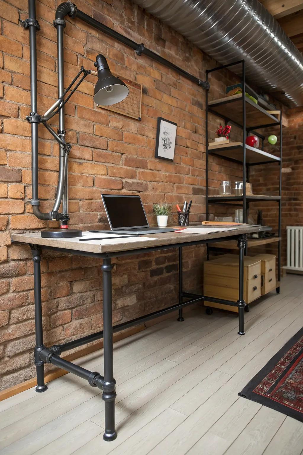 Metal pipe legs give your desk a raw, industrial appeal.