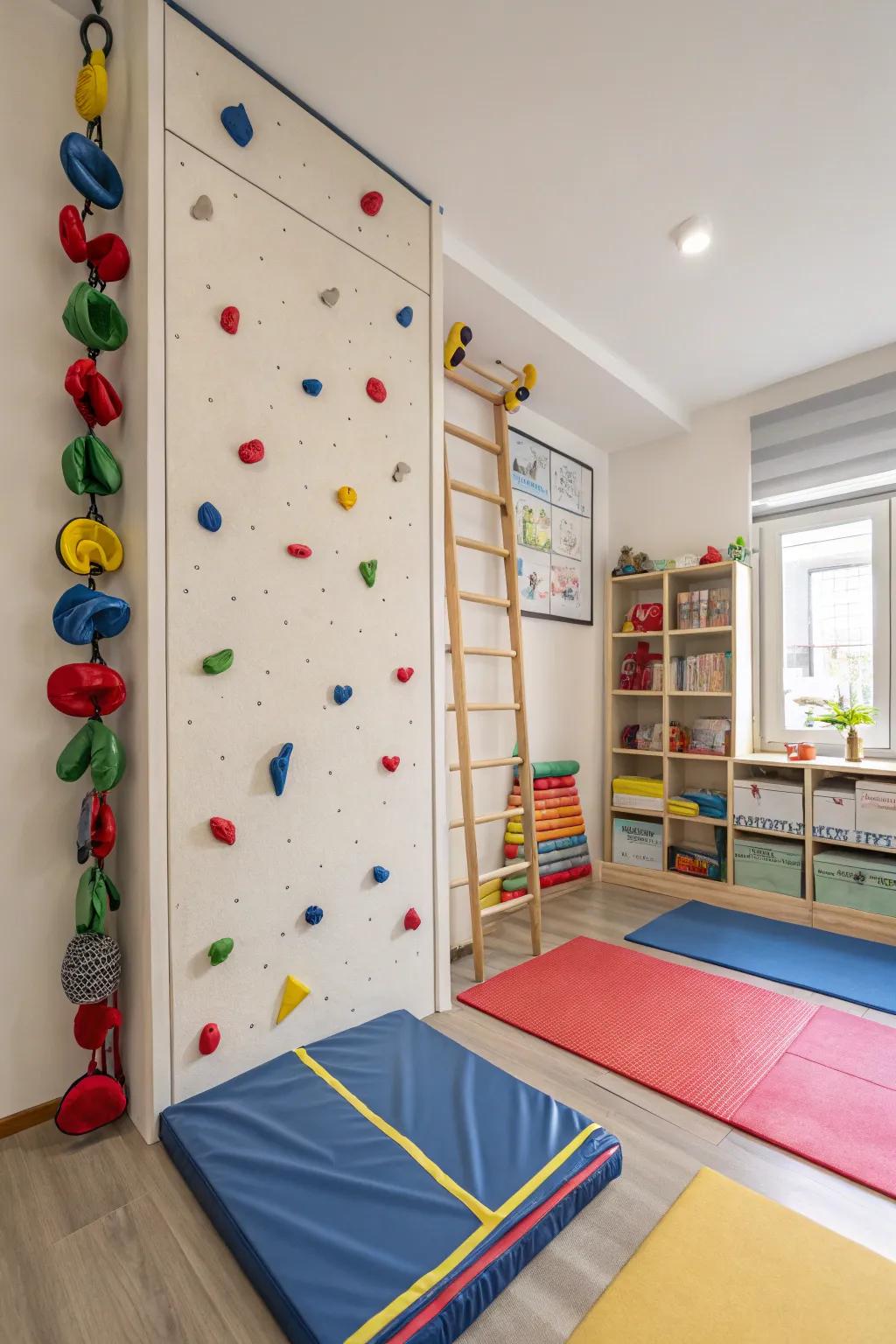 Climbing walls provide both fun and fitness in a child's room.