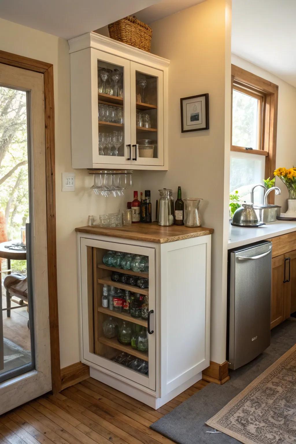 A space-saving compact bar cabinet perfect for smaller kitchens.