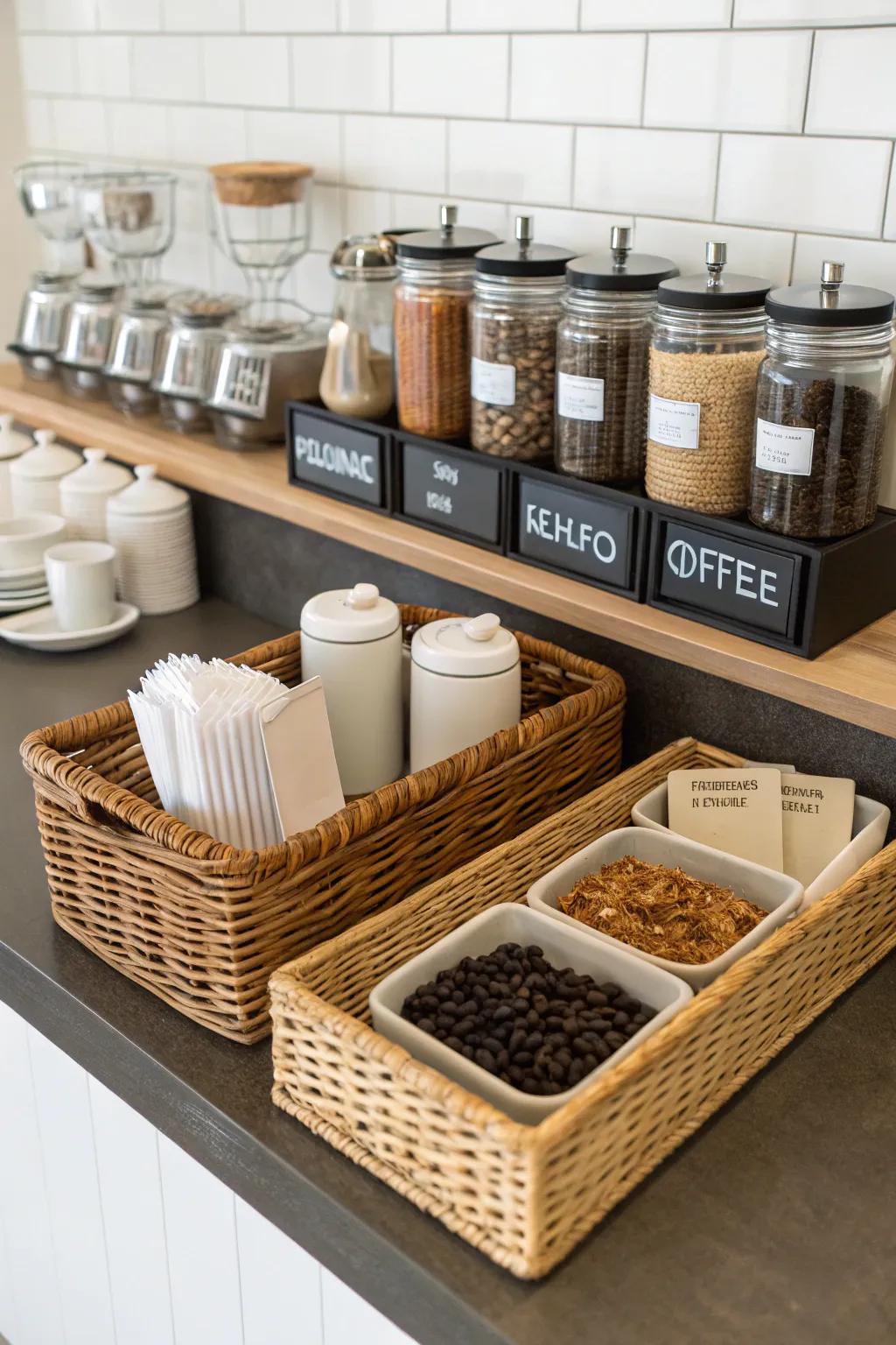 Organizing solutions keep your coffee bar neat and stylish.