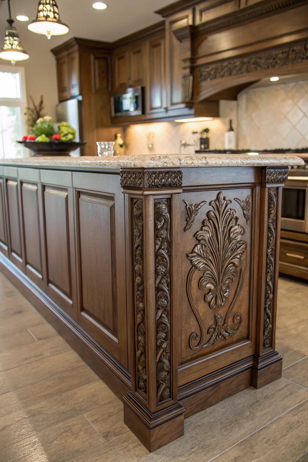 Decorative molding provides a refined and elegant touch to kitchen islands.