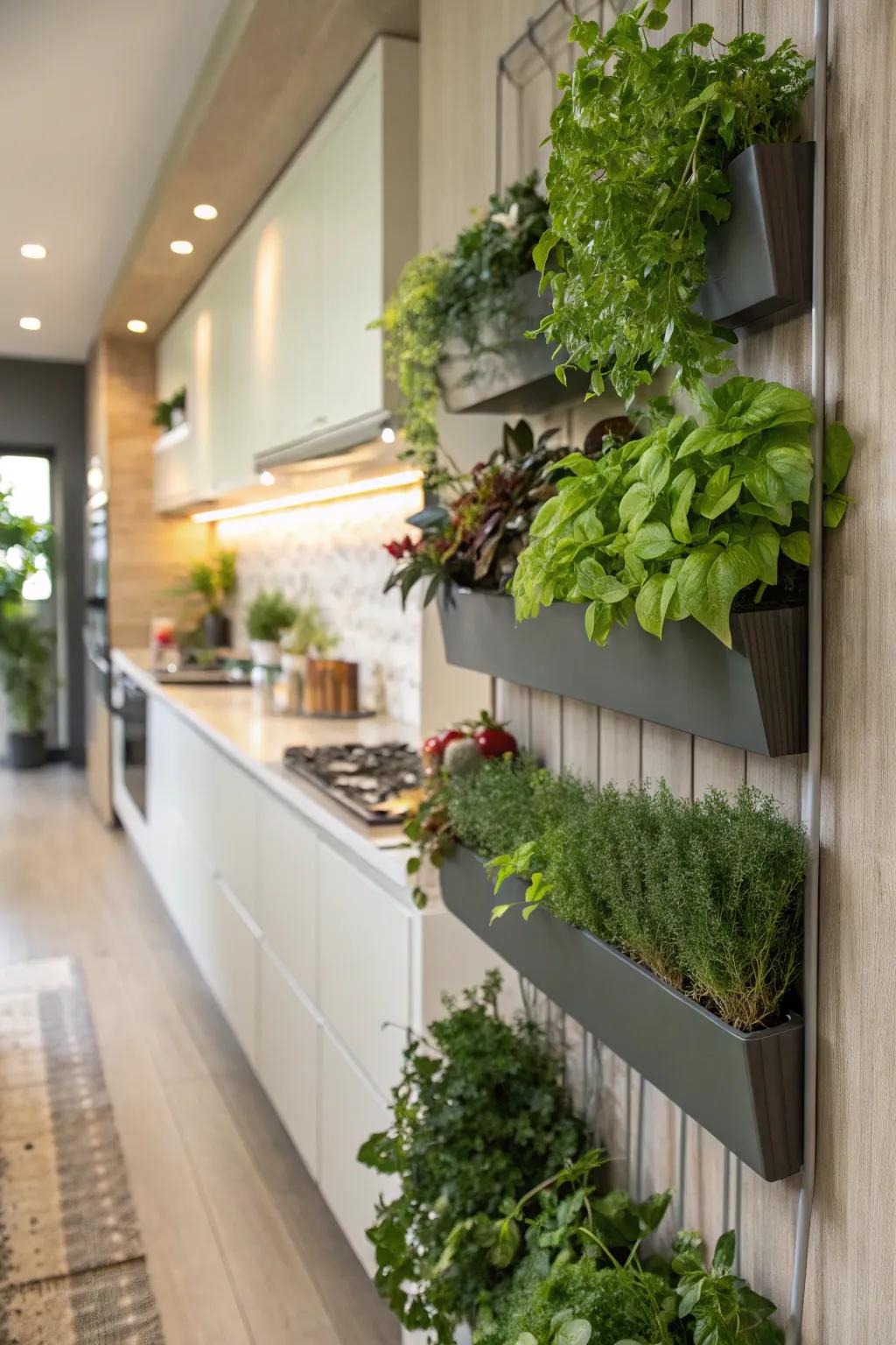 Greenery-integrated paneling adds life and freshness.