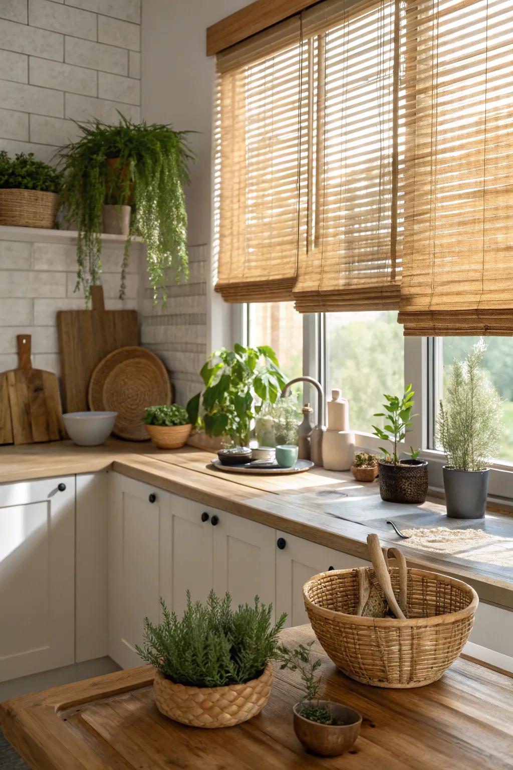 Bamboo blinds offer a natural and sustainable touch to your kitchen.