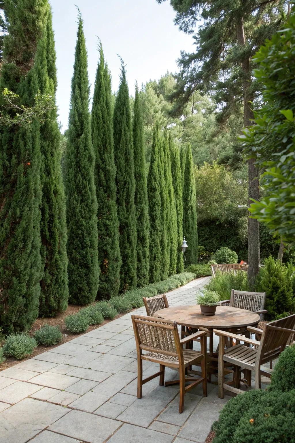 Enhance your patio with Leyland cypress for a private outdoor retreat.