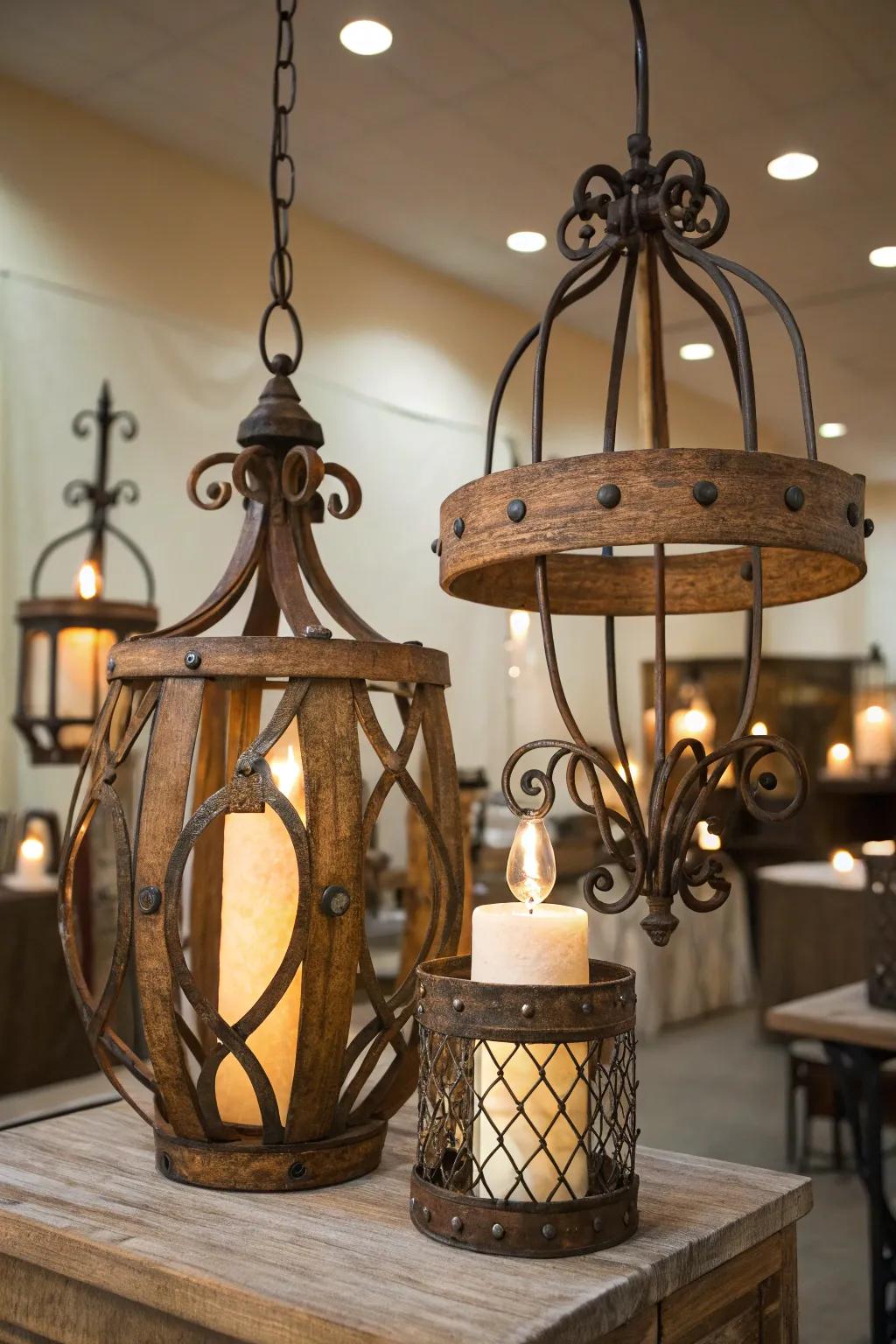 Rustic lighting fixtures enhance the Western ambiance.