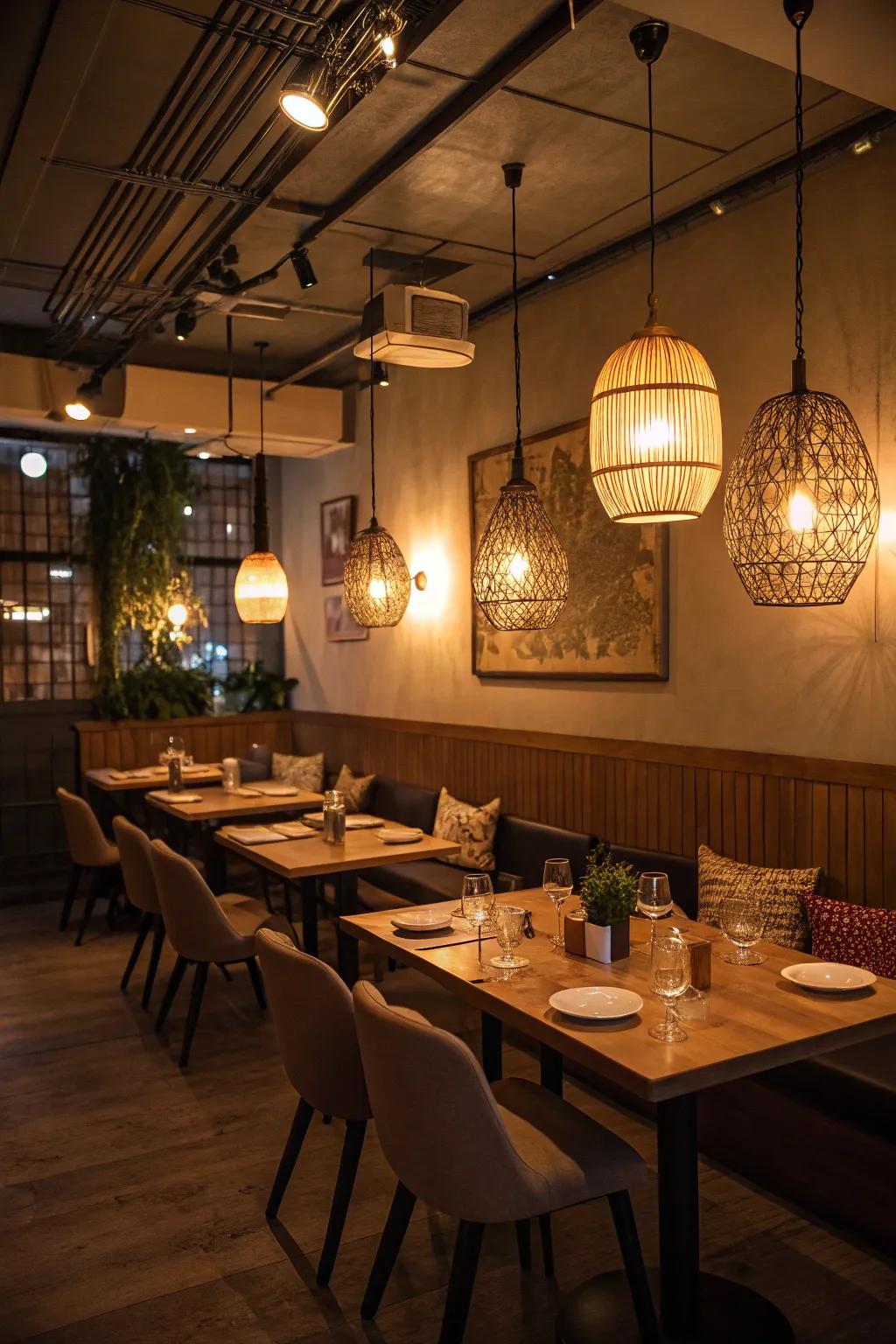 Warm lighting creates an intimate dining experience.