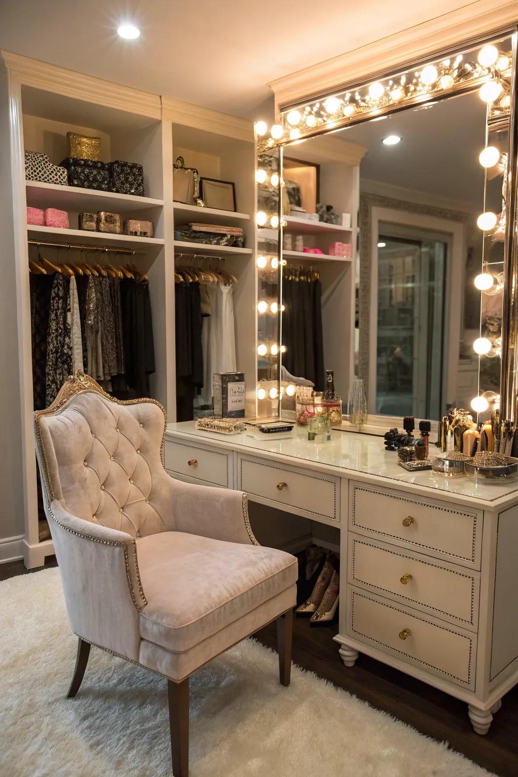 A personalized vanity area with chic design elements.