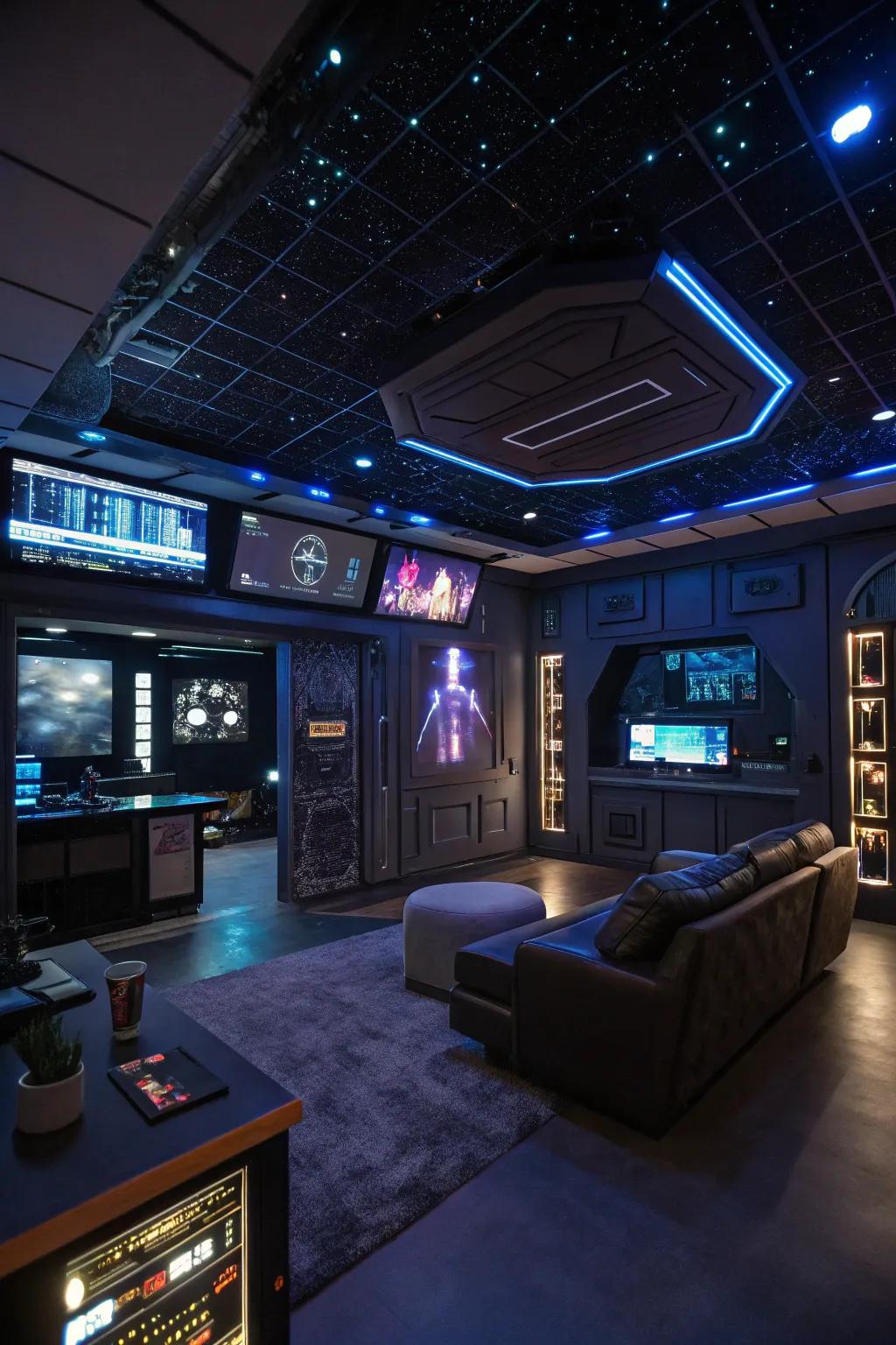 Step into the future with a sci-fi themed man cave.