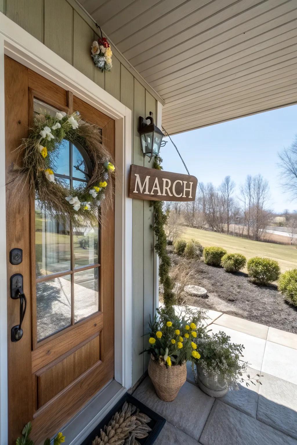 A rustic welcome sign brings warmth and charm to your entrance.