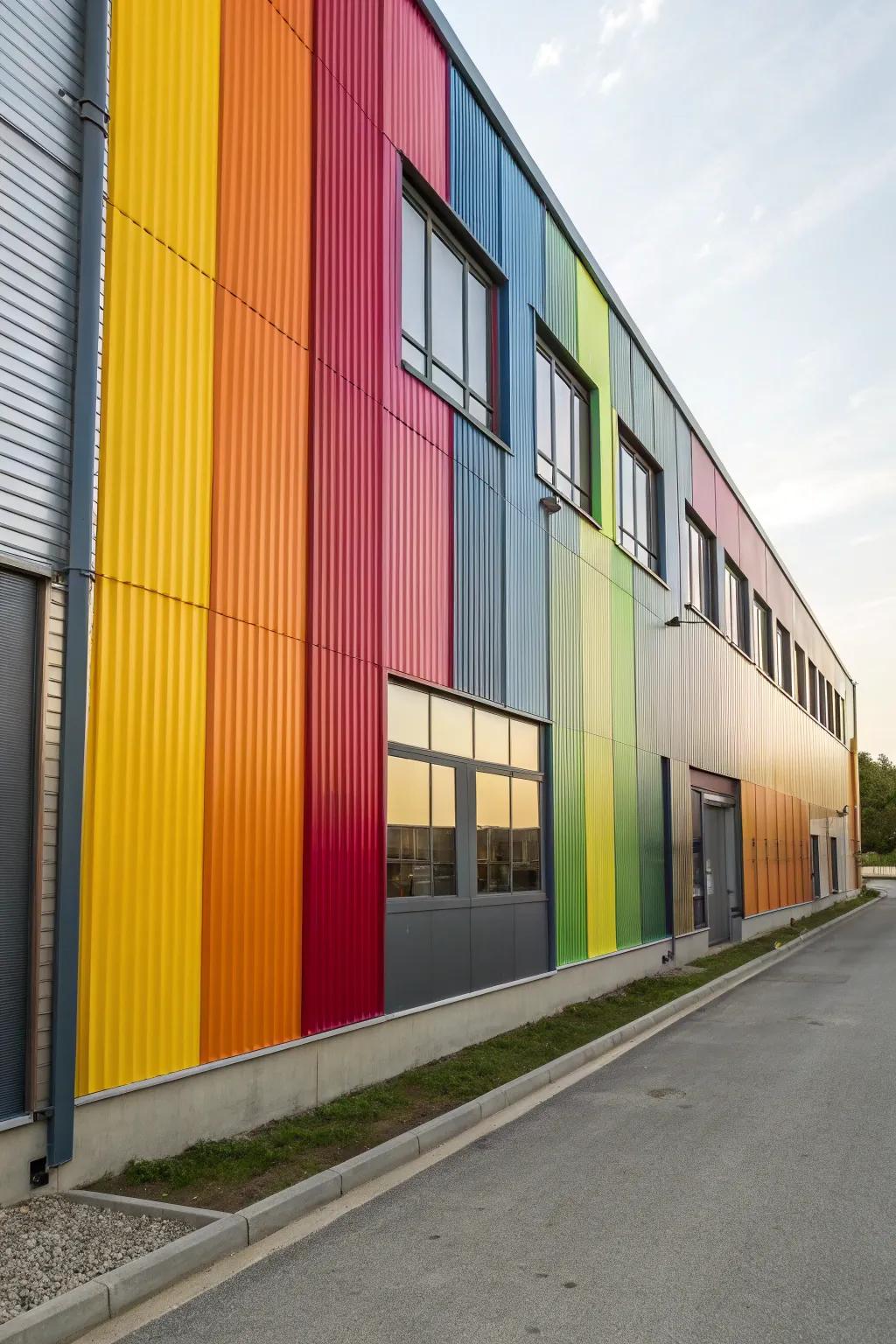 Vibrant colors personalize and energize this metal facade.