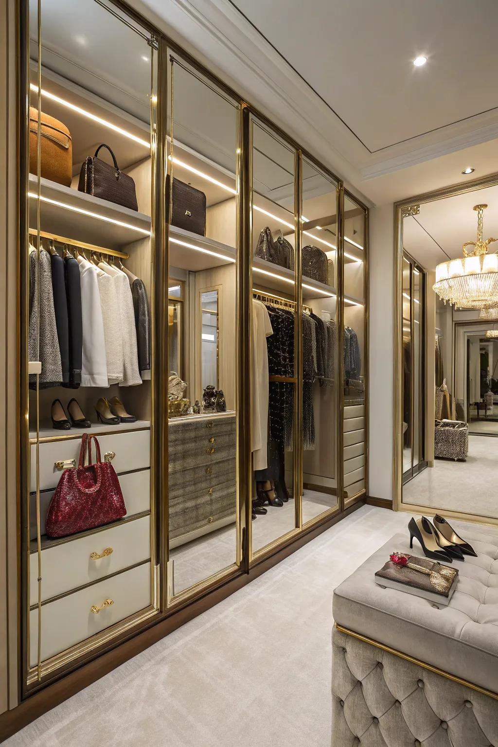 Create a boutique feel with mirrors in walk-in closets.