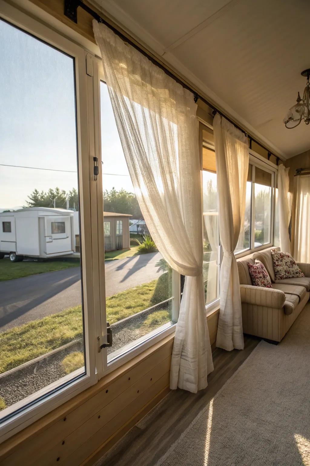 Maximizing natural light can uplift the atmosphere of your mobile home.