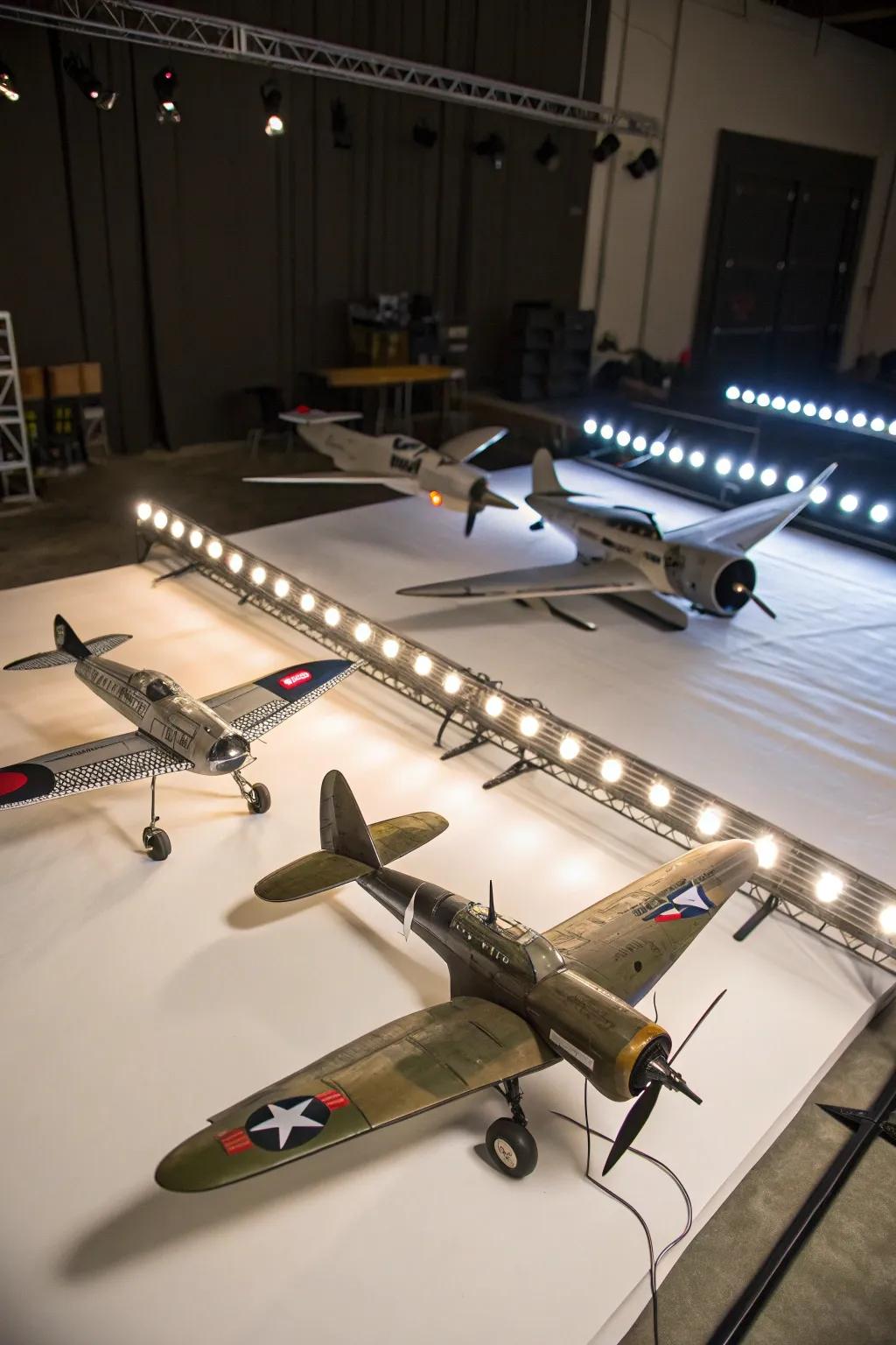 Lighting can dramatically enhance the appeal of your model airplane display.