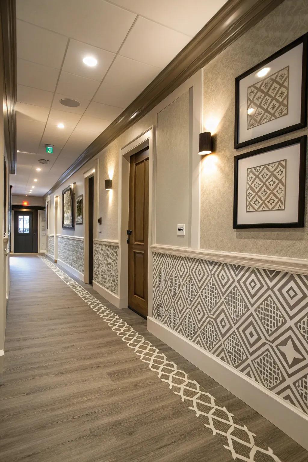 Geometric-patterned baseboards for added interest.