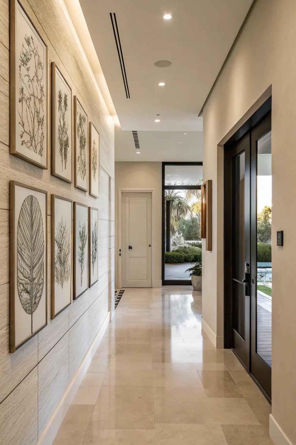 Wall art adds personality to a modern entryway.