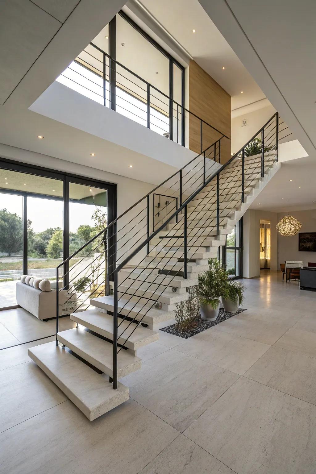 Floating stairs offering a sleek architectural touch.