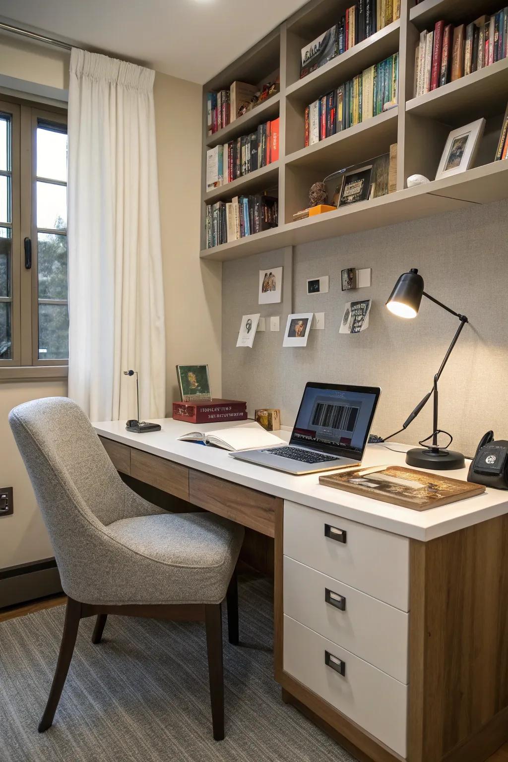 A tech-savvy study room with seamless integration of modern devices.