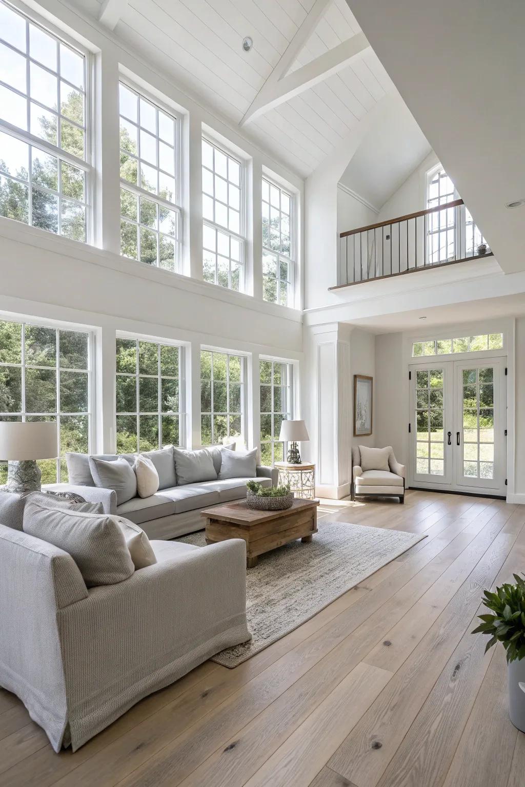 A calming open floor plan with a neutral color palette that enhances space.