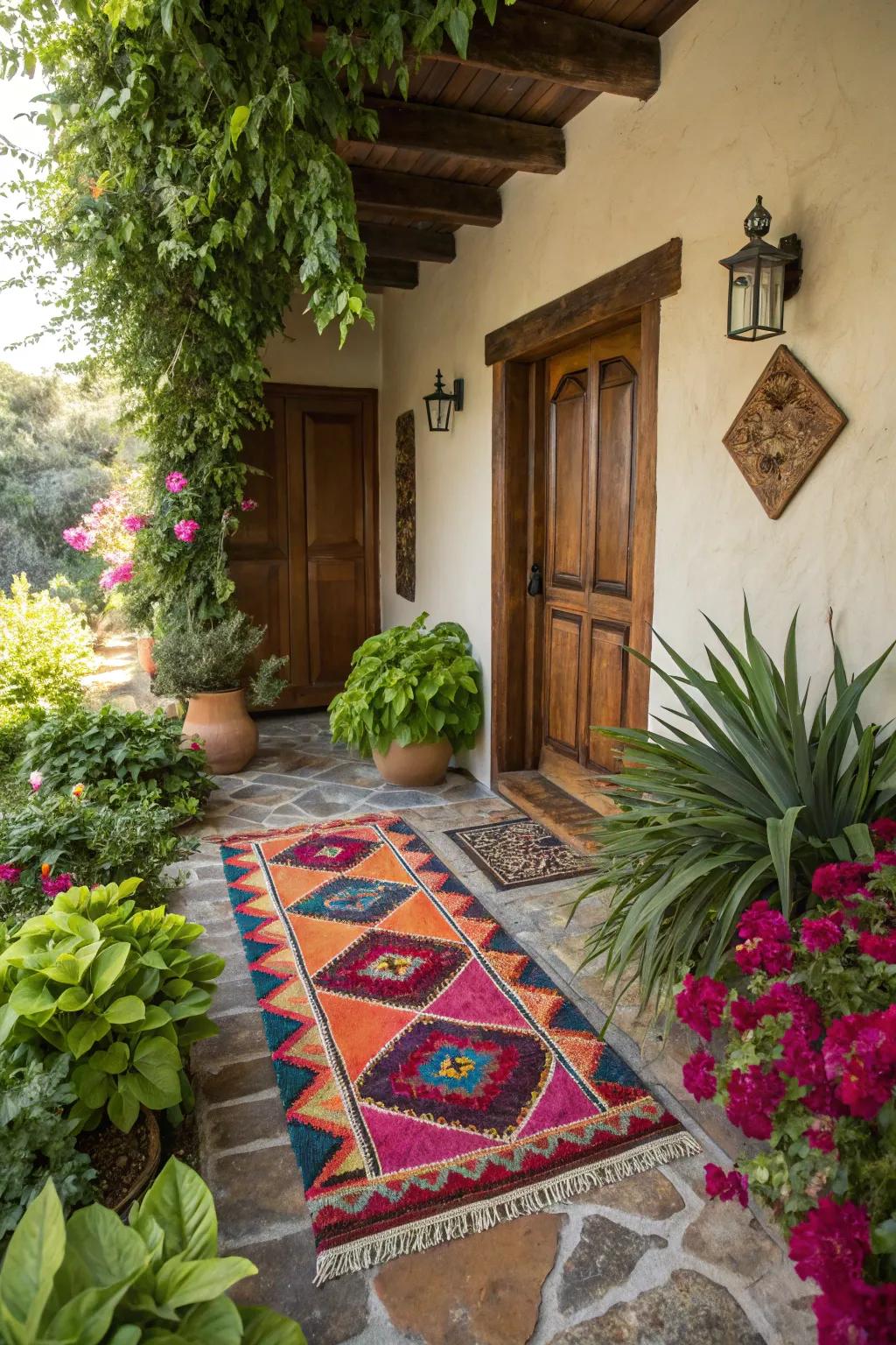 An outdoor rug adds comfort and style, making your entryway feel more inviting.