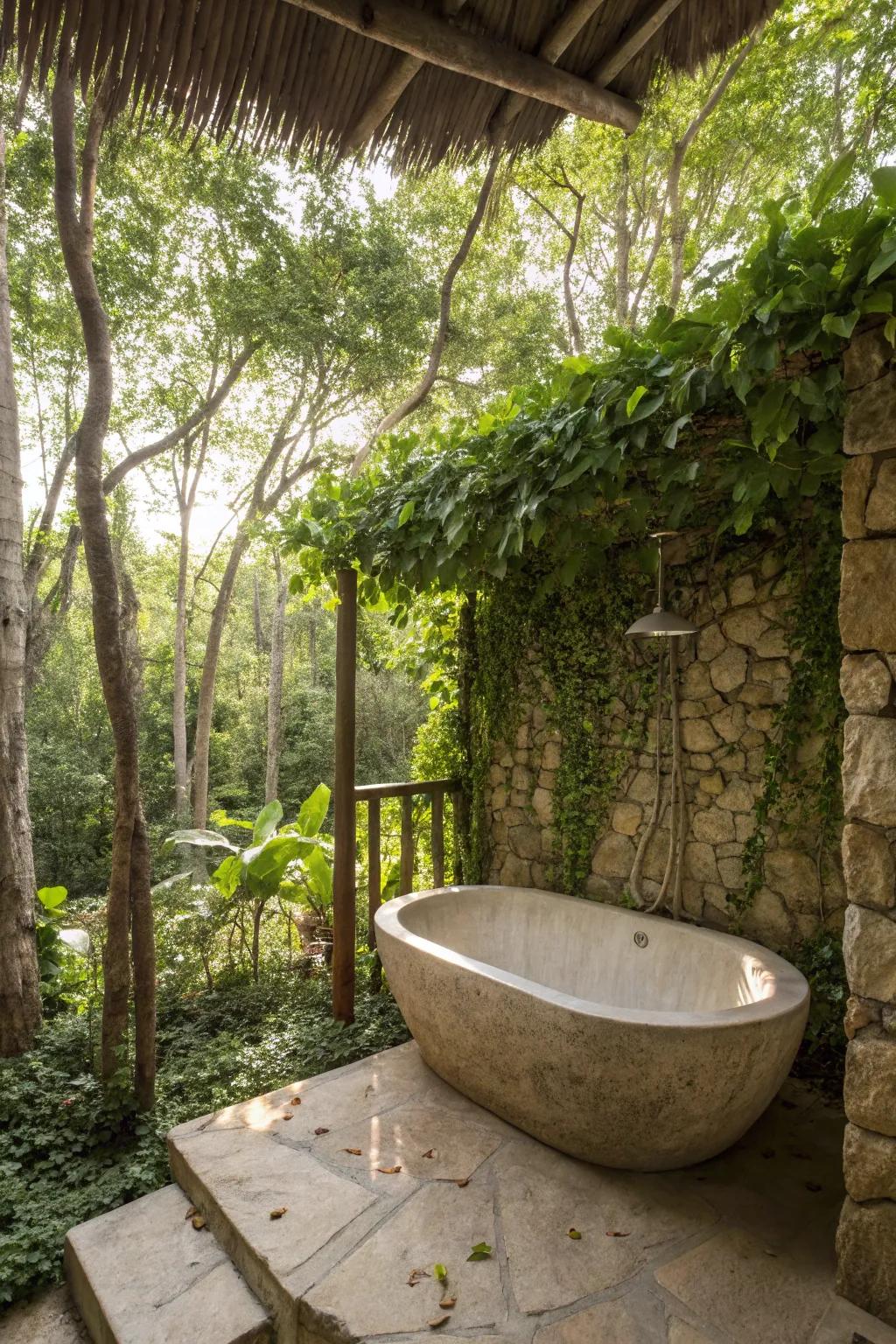 A unique bathtub can be the centerpiece of your outdoor restroom.