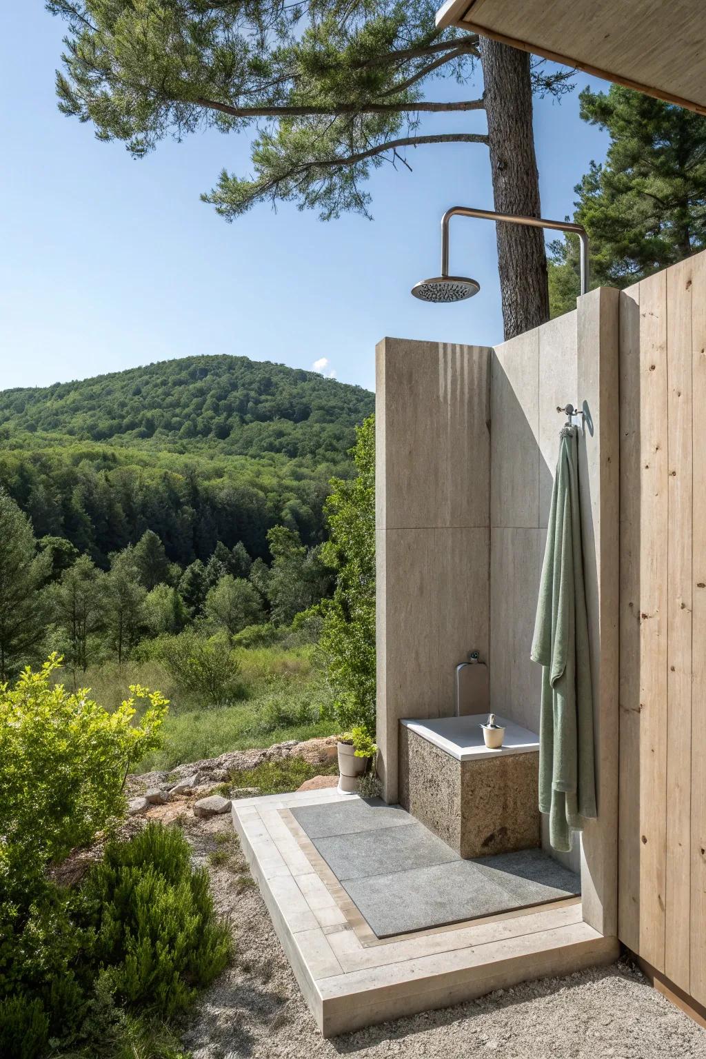 Minimalist design for a sleek and simple outdoor shower.