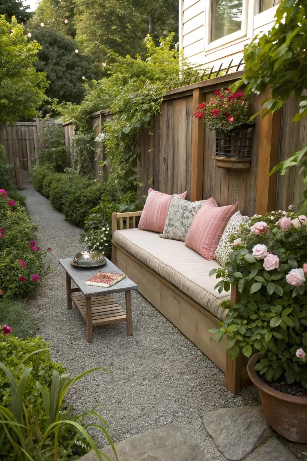 Relax in style with a pea gravel seating nook.