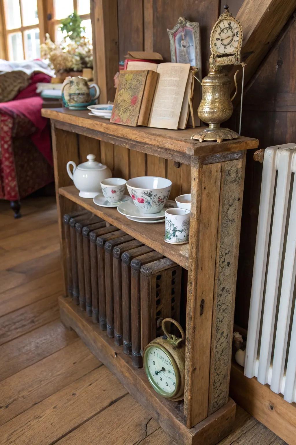 Bring a touch of the countryside into your home with a rustic radiator shelf.