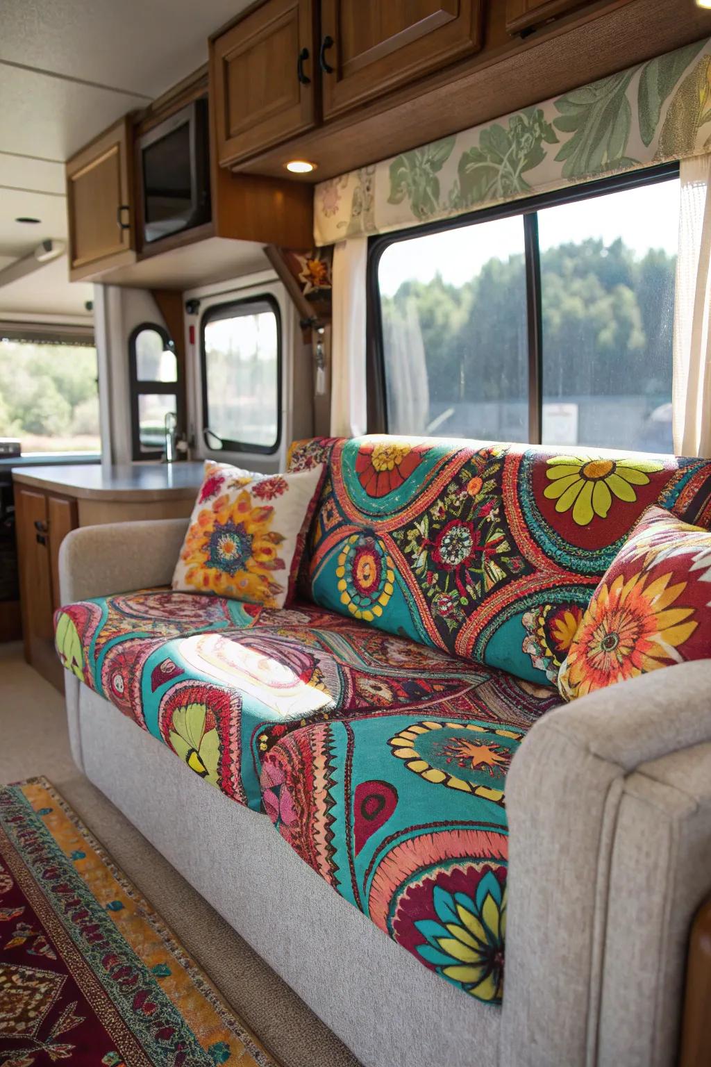 Patterned slipcovers refresh the look of your RV interior.