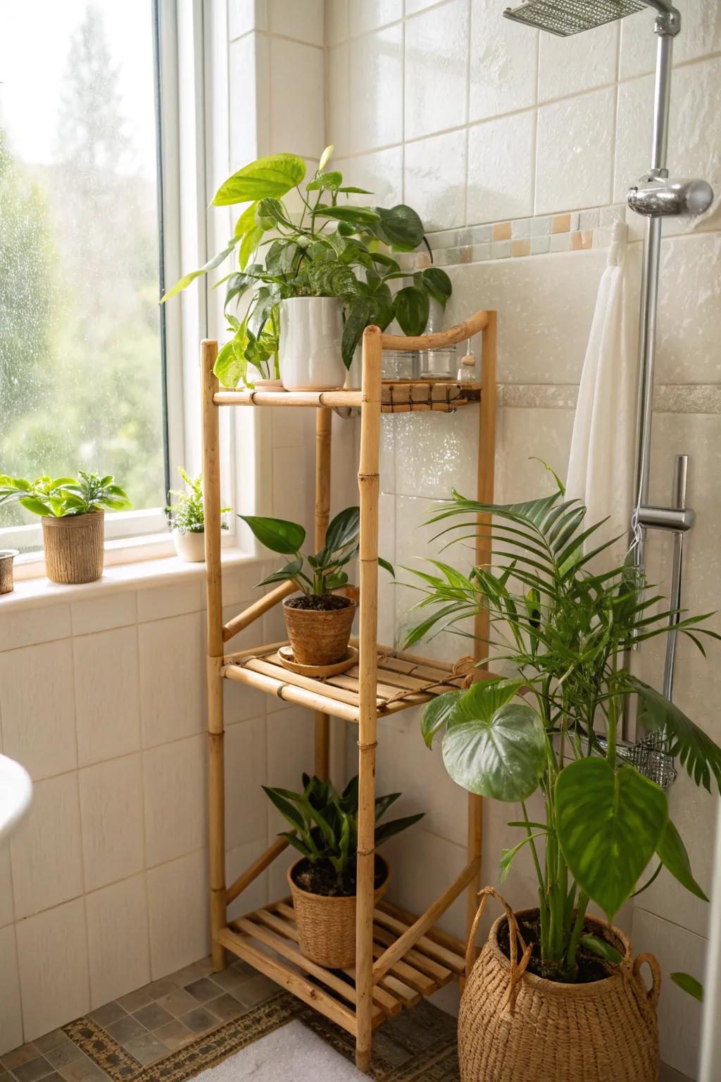 Bamboo shelves add a natural, eco-friendly touch to your shower.