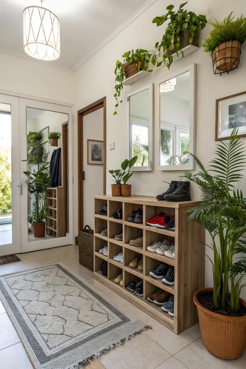 Plants and mirrors add beauty and depth to your entryway.