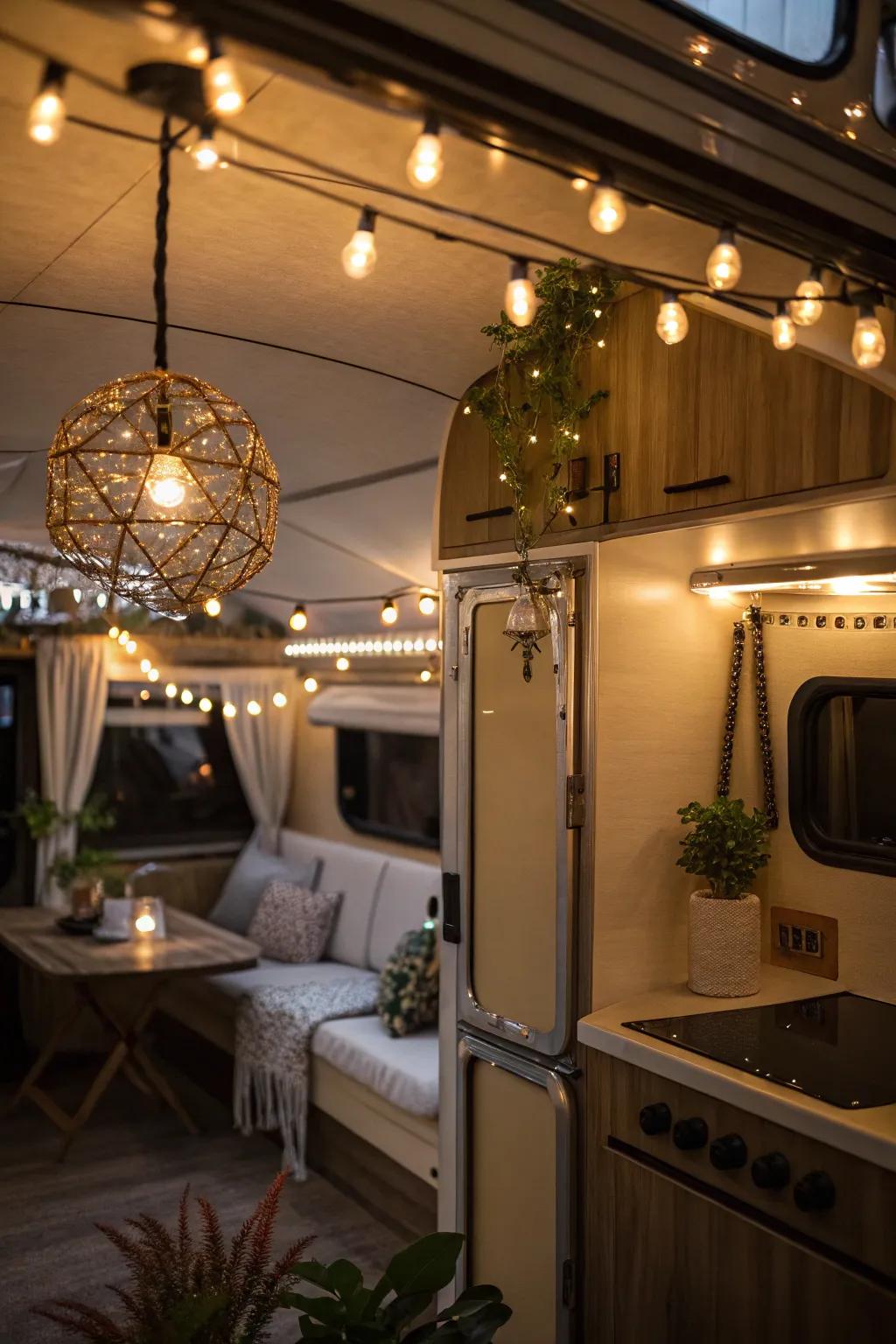 Lighting plays a key role in creating a warm and inviting RV atmosphere.