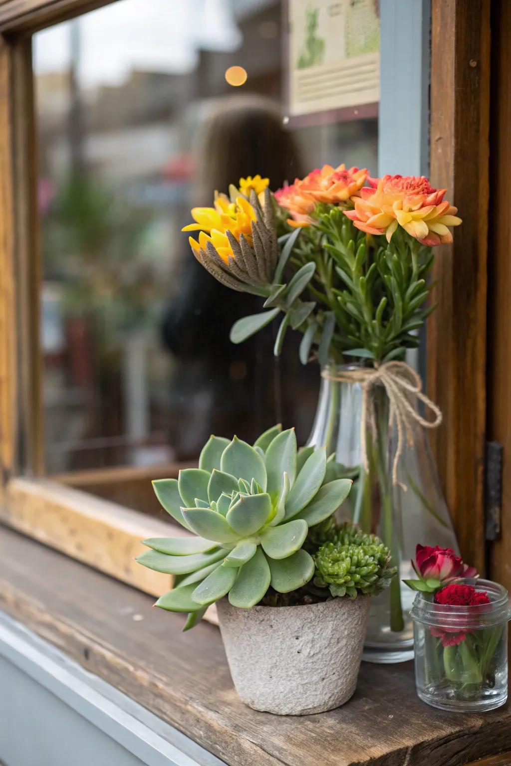 A refreshing display with natural elements in a small window.