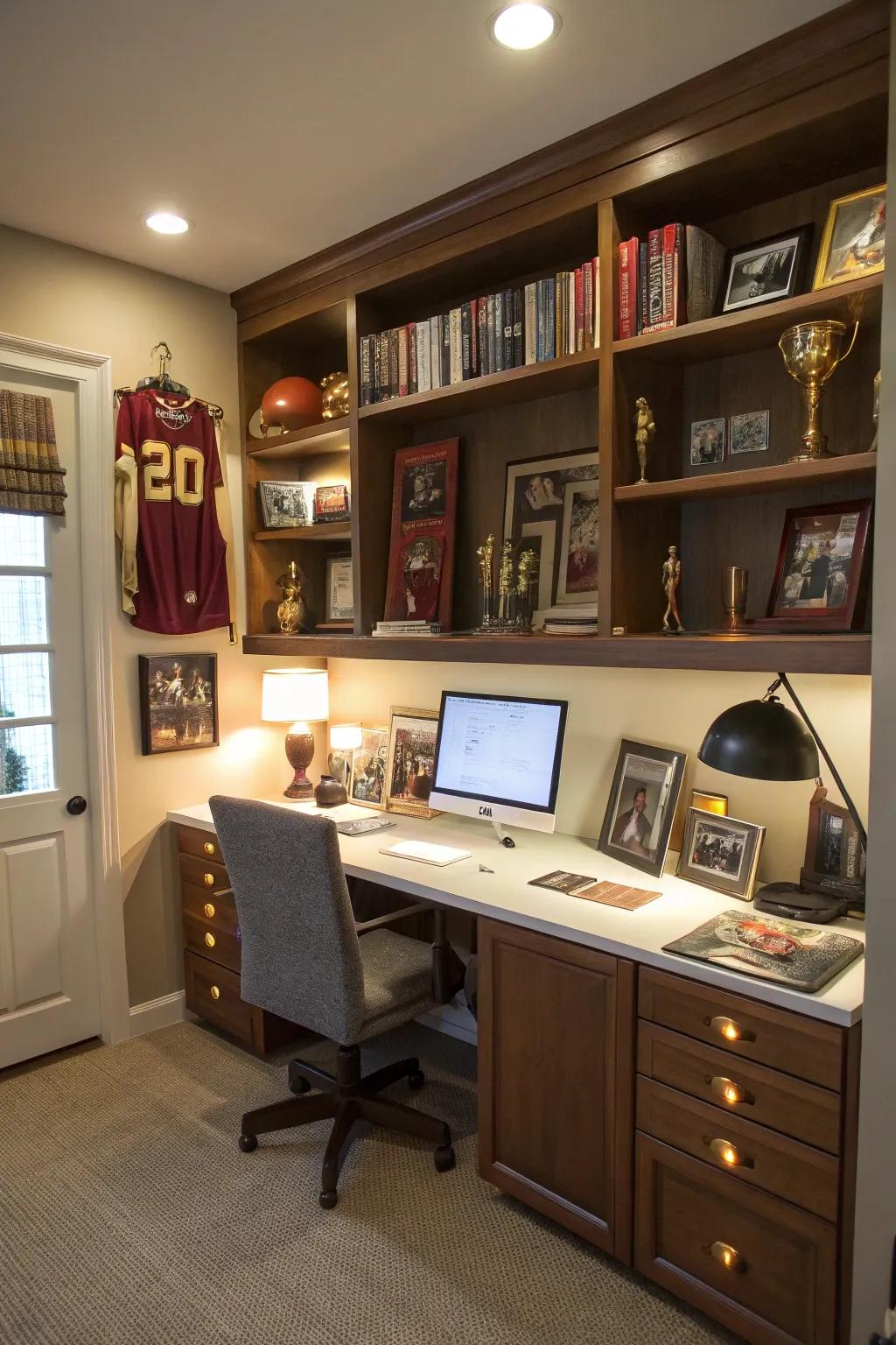 Lighting can enhance the visual appeal of your sports-themed office.