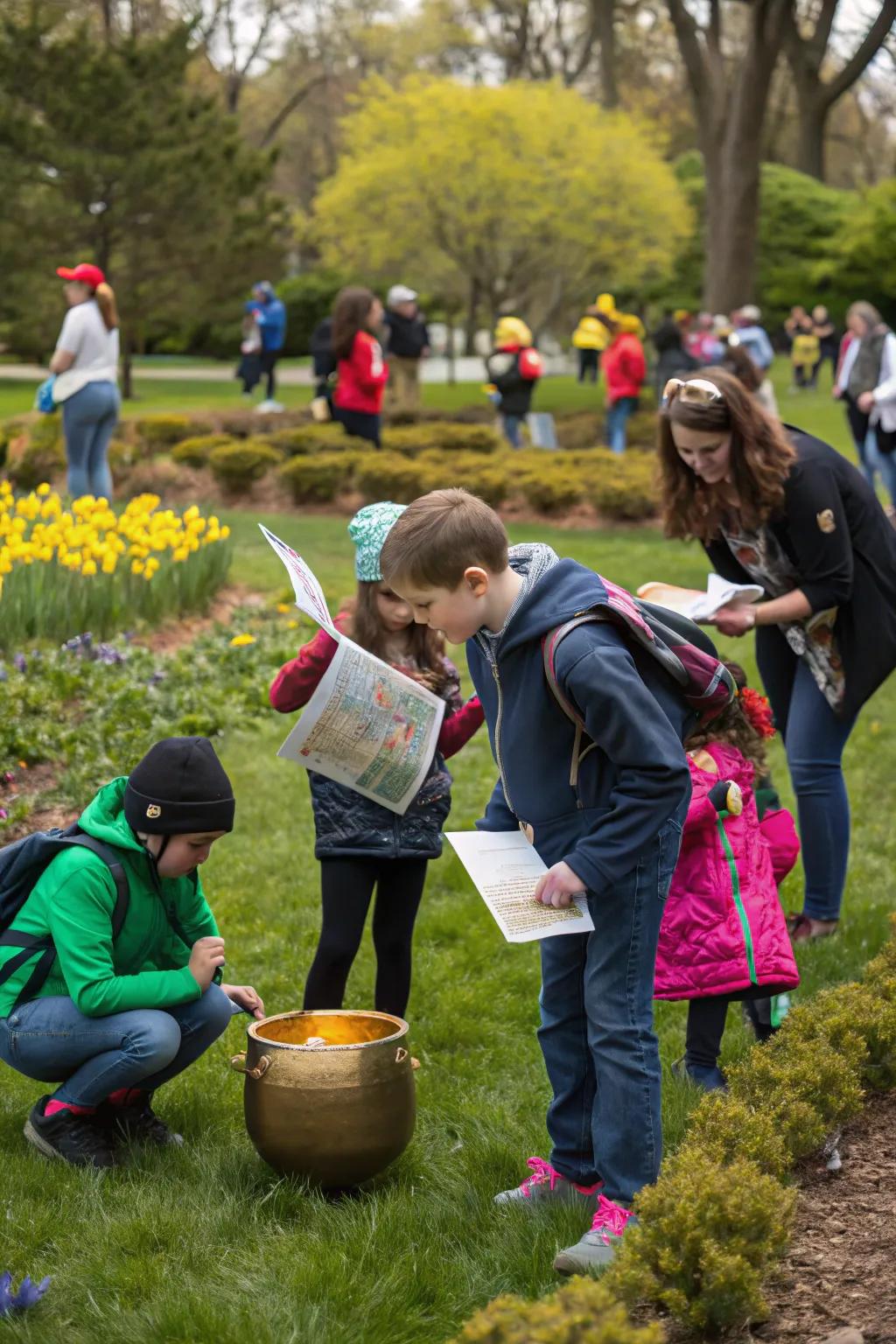 Add excitement with a treasure hunt leading to a pot of gold.