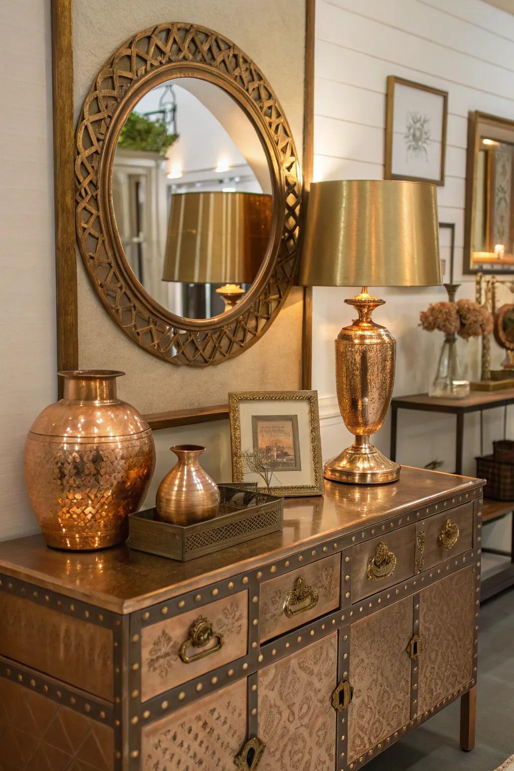 Metallic accents enhance the industrial elegance of a steampunk room.