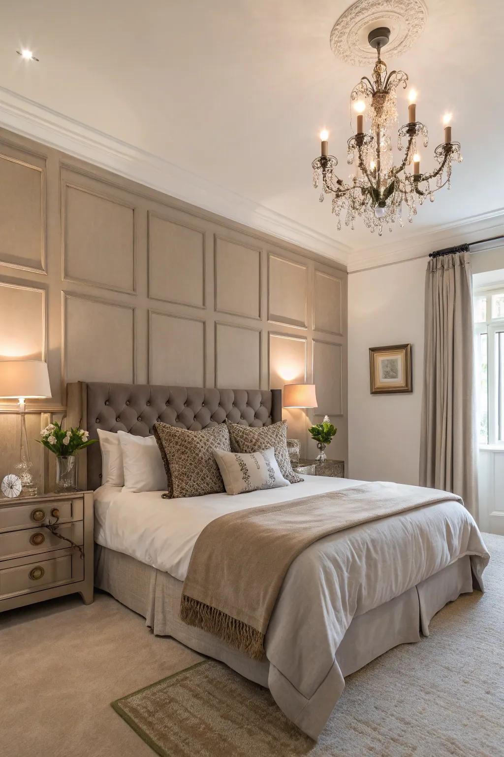 A taupe accent wall creating a stylish focal point.