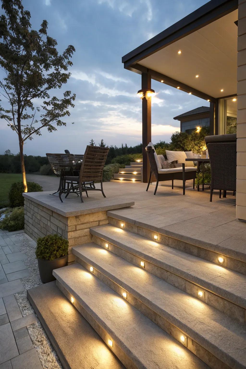 Recessed lighting adds a subtle, modern flair to terraces.