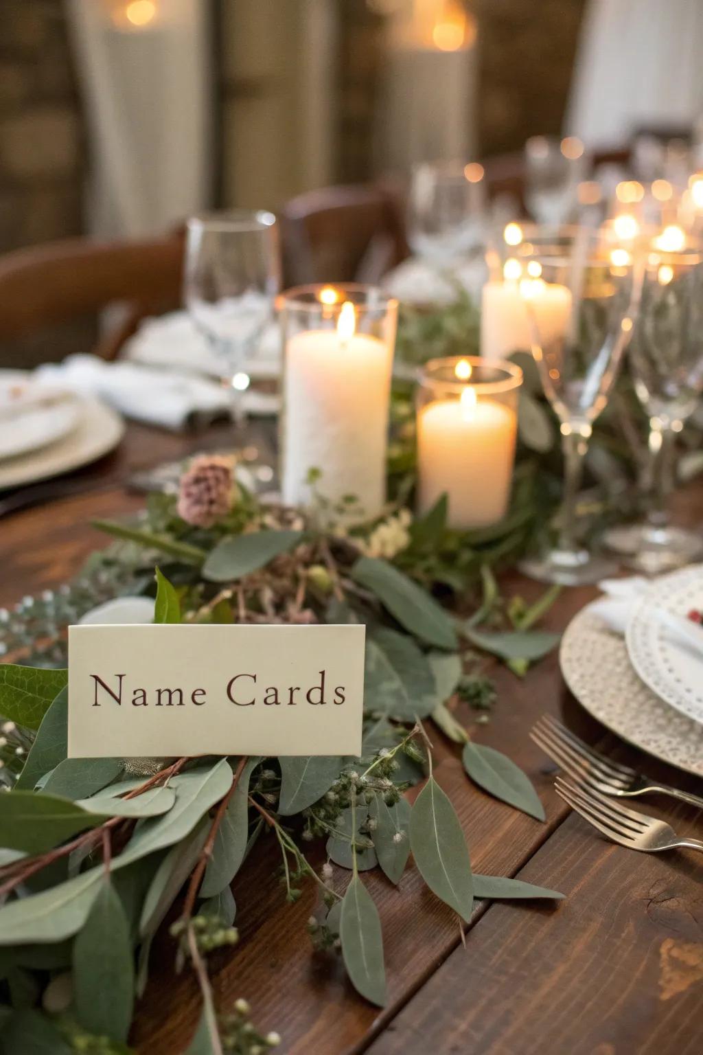 Personalized name cards add a thoughtful touch to the table.