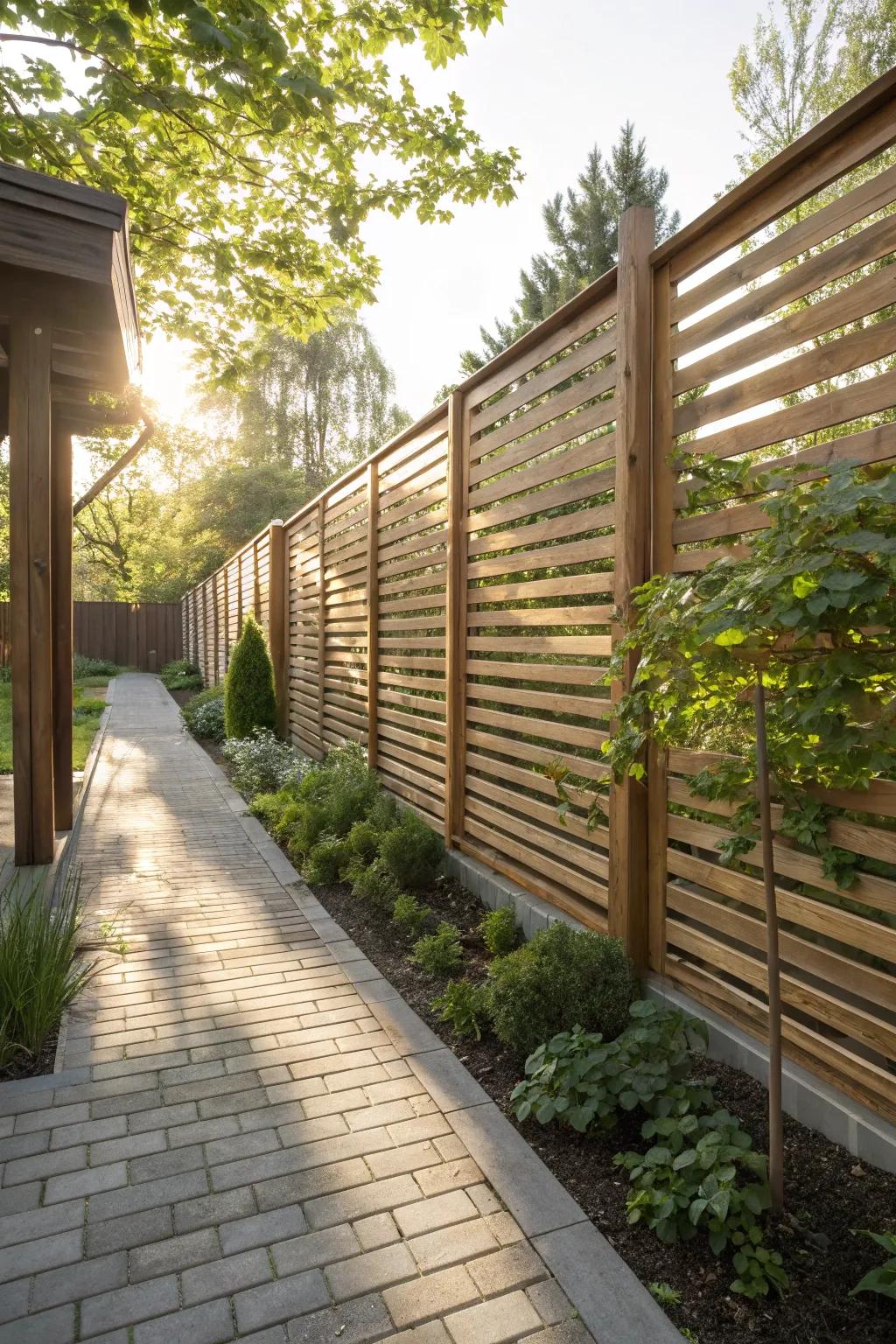 Louvered fences offer privacy while allowing light and air.