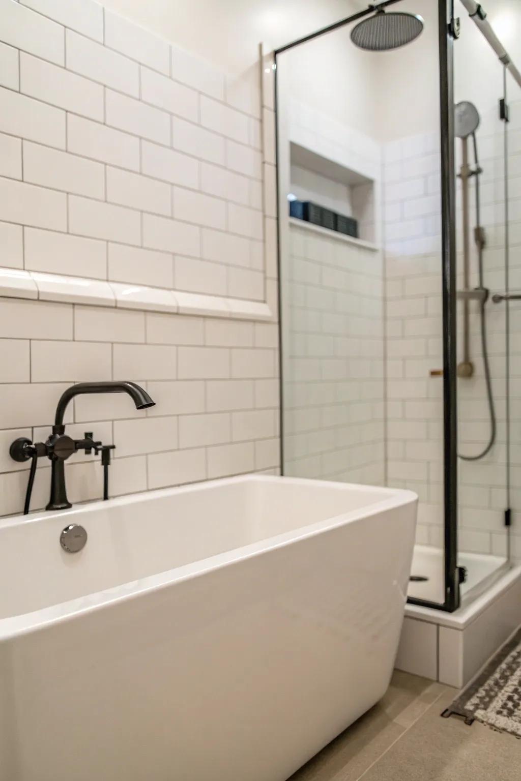 A minimalist approach creates a serene tub shower setting.