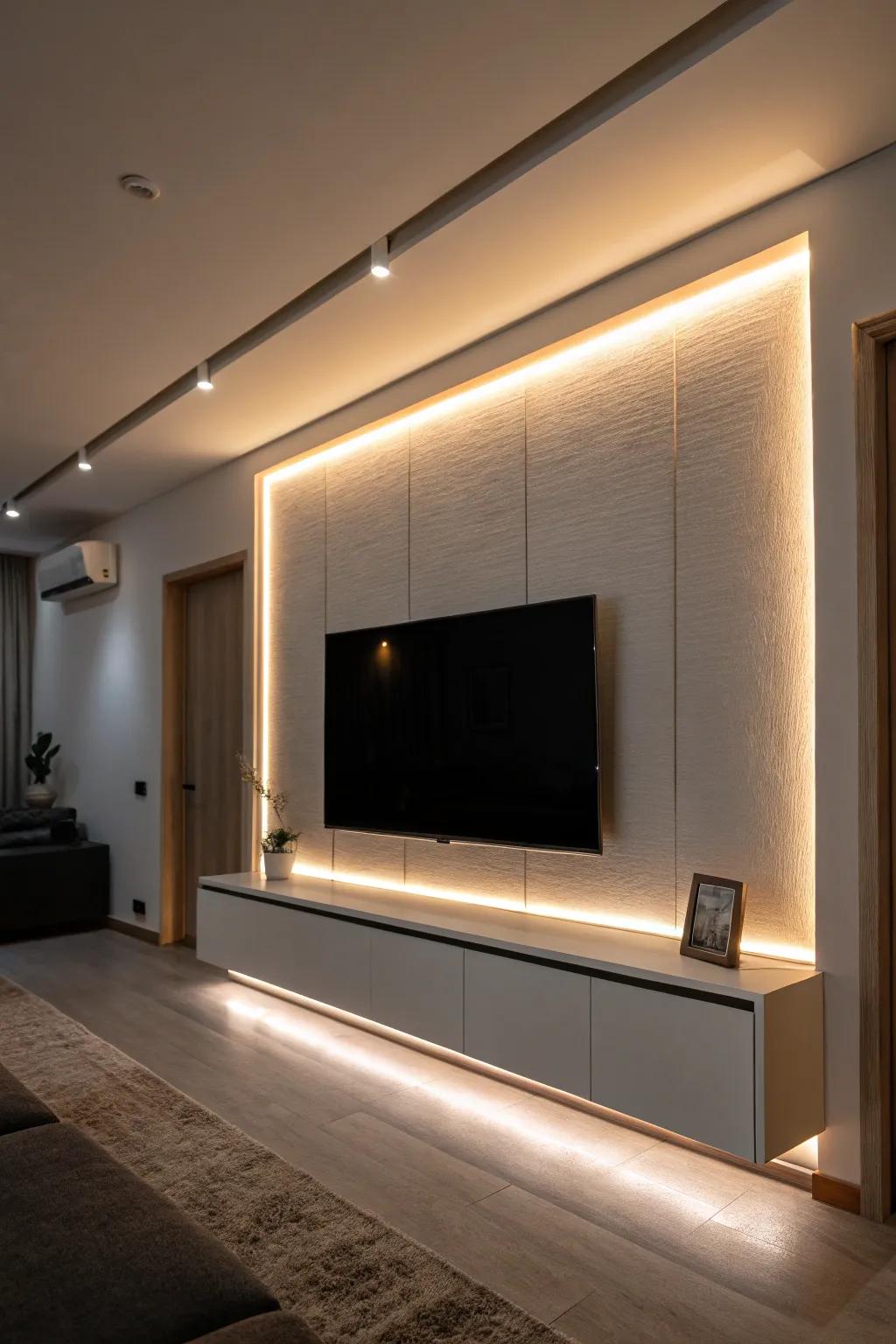 LED lighting adds a touch of drama and elegance to TV walls.