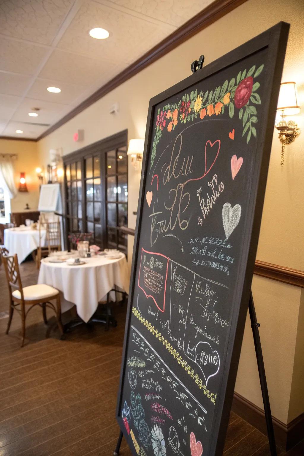 Guests leave messages and quotes on a stylish chalkboard.