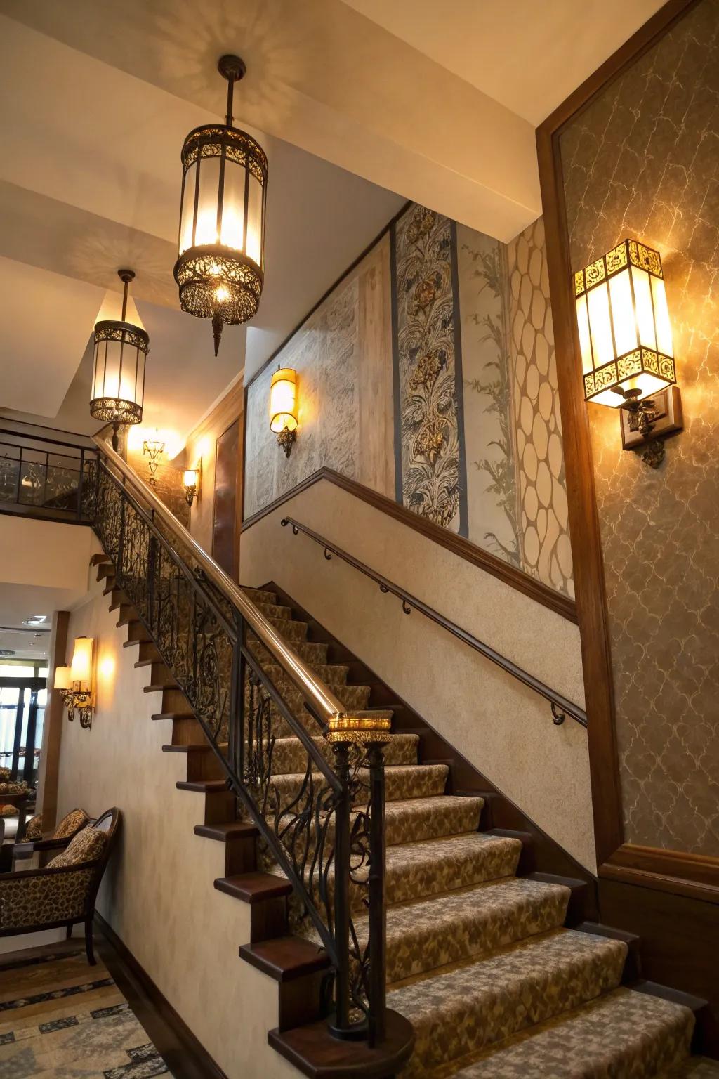 Accent lighting can highlight and enhance your staircase decor.