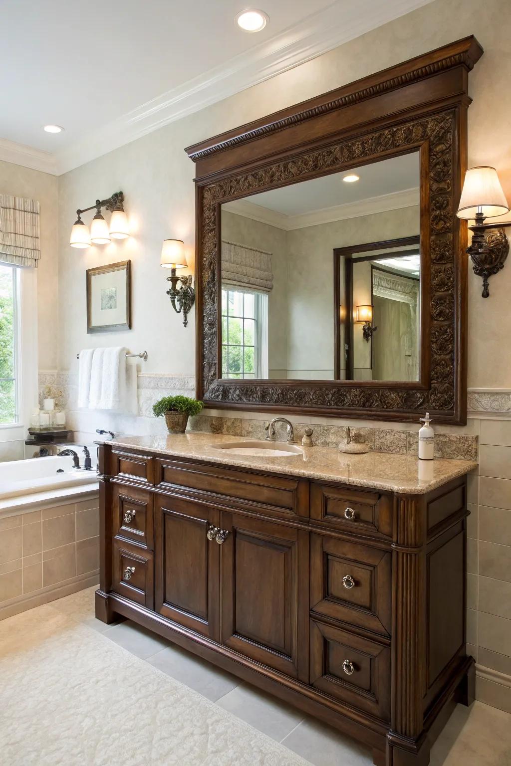 Enhance your bathroom's elegance with a stunning decorative mirror.