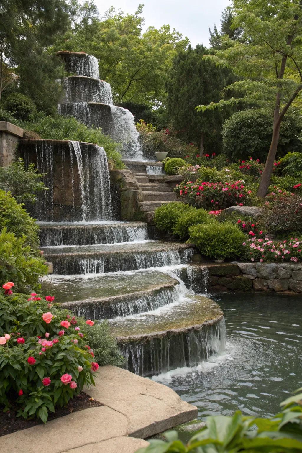 Tiered cascades add visual interest and soothing sounds.