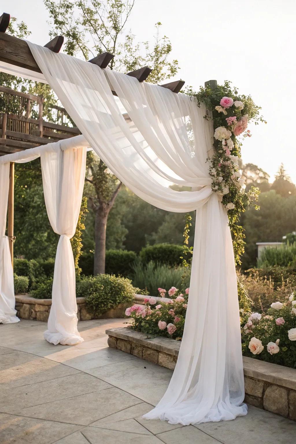 An ethereal arch with flowing chiffon fabric for a romantic touch.