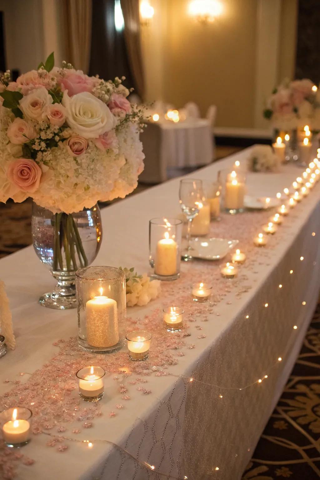 Tea lights creating a magical trail of light.