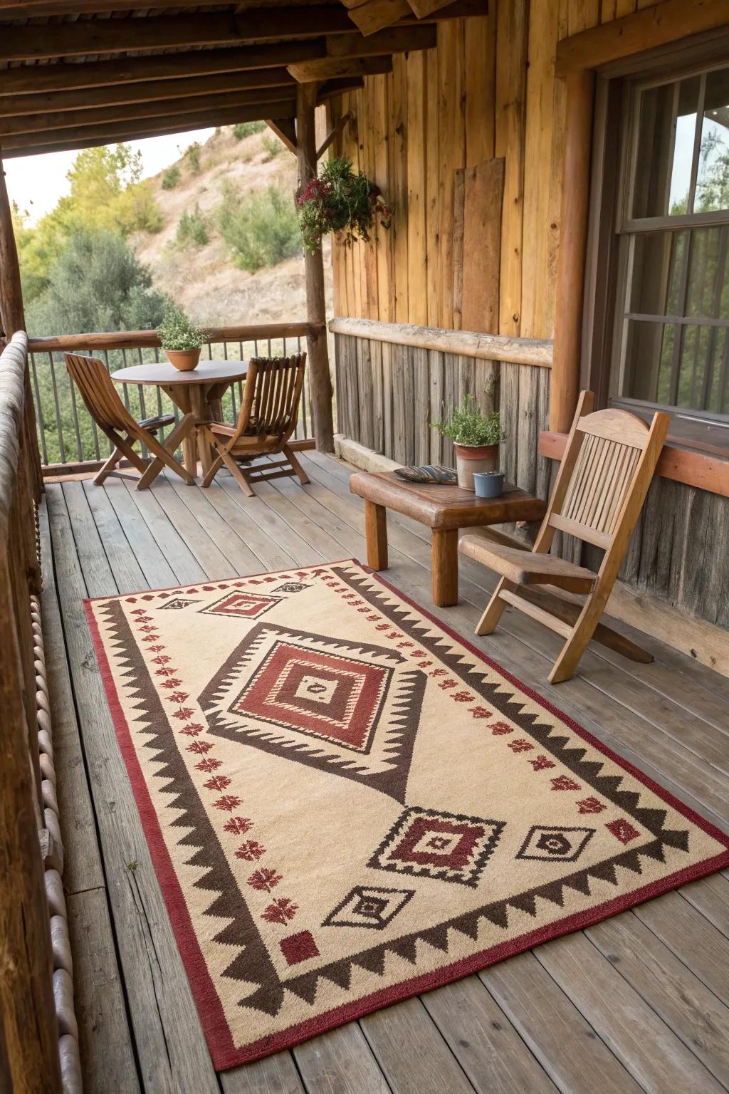 Patterned rugs bring color and texture.